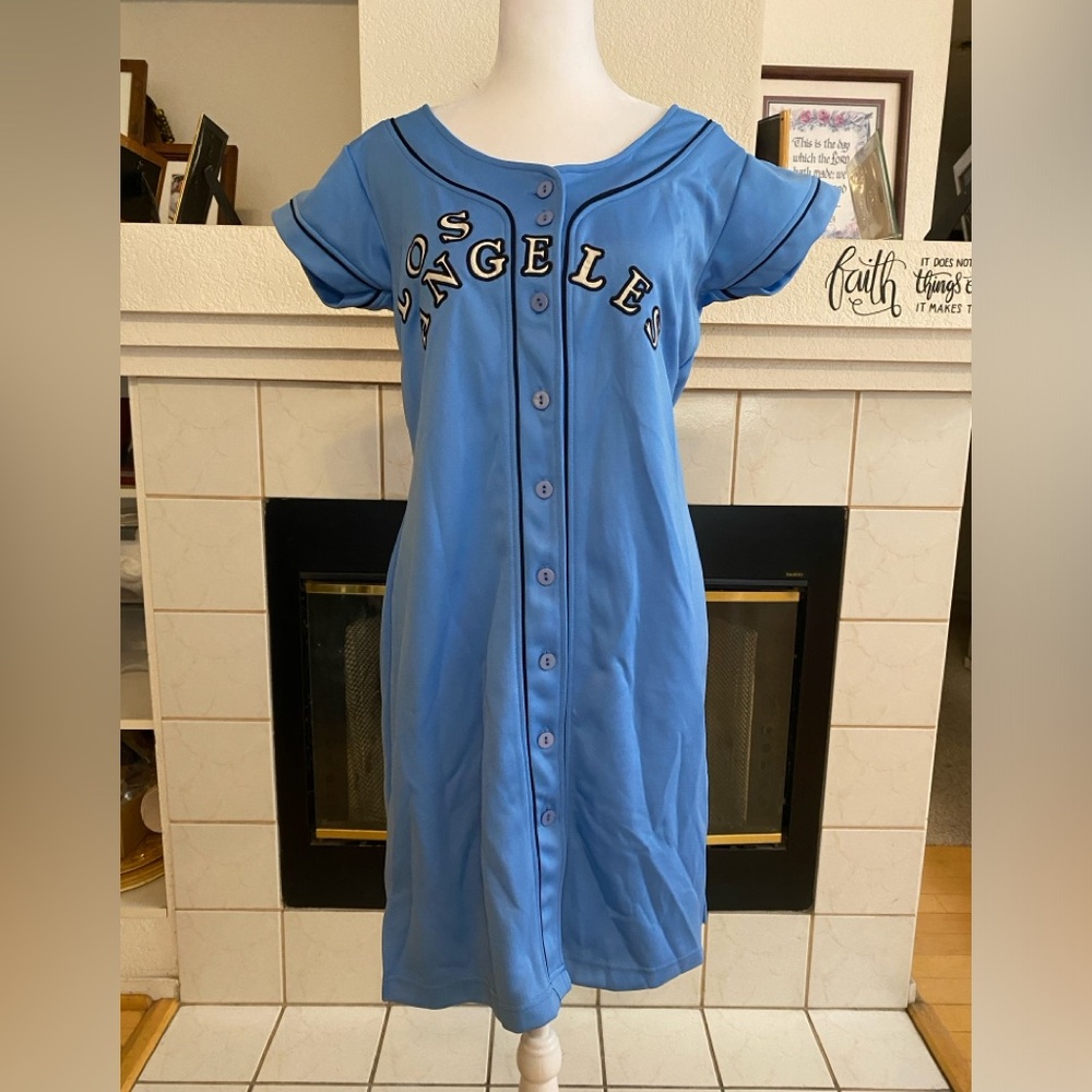 Women’s Athletic Sports Los Angeles Mini Shirt Dress, Light Blue,Size Large